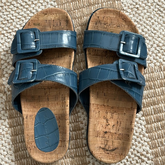 Definery faux croc blue sandals buckle - Picture 1 of 5